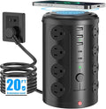 Tower Power Strip with 15W Wireless Charger, 20FT Extension Cord, 16 AC Outlets & 5 USB Ports (2 USB C) - Surge Protector for Office, Home, Dorm Room (Black)
