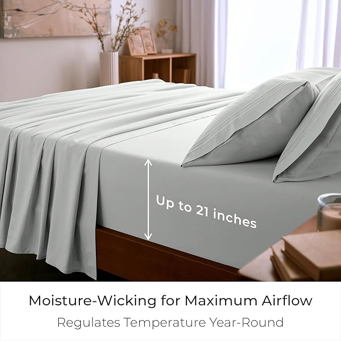 Mellanni Full Sheet Set - 6-Piece Iconic Collection Bedding, (Including 4 Pillowcases), 21-Inch Extra Deep Pocket, Easy Care, Ultra Soft, Cooling Sheets, Brushed Microfiber - Ivory