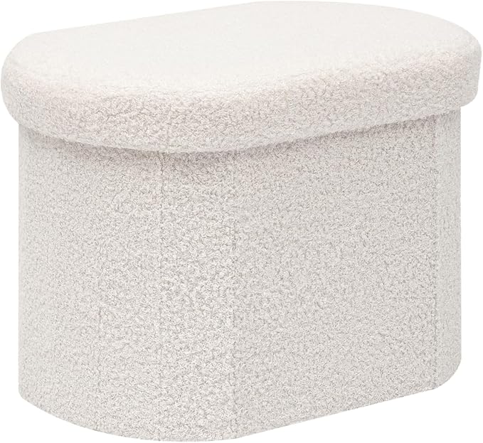 B FSOBEIIALEO Storage Ottoman for Dorm Room, Boucle Folding Storage Ottoman Foot Rest, 16.14 Inches Small Collapsible Ottoman Cube for Living Room White