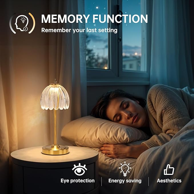 Tulip Table Lamp with 5000mAh Battery & Touch Control, Cordless Small Table Lamp with 3 Colors, Dimmable Rechargeable Table Lamps for Living Room, Bedroom, Desk, Bedside (Transparent Tulip)