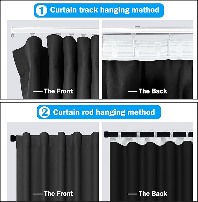 Room Divider Curtains Total Blackout Privacy Curtain Panel Room Thermal Insulated Noise Reduction Curtains for Bedroom Window Living Room Ceiling Track Curtain W 12.5 ft × H 8ft Black