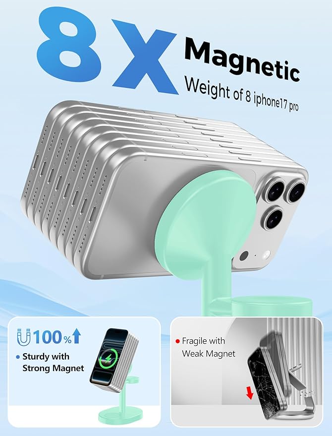 2025 3 in 1 Wireless Charging Station for Apple MagSafe Charger, 15W Fast Mag-Safe Charger Stand for iPhone 17 16 15 14 13 12 Apple Watch AirPods Compatible with MagSafe, Mint