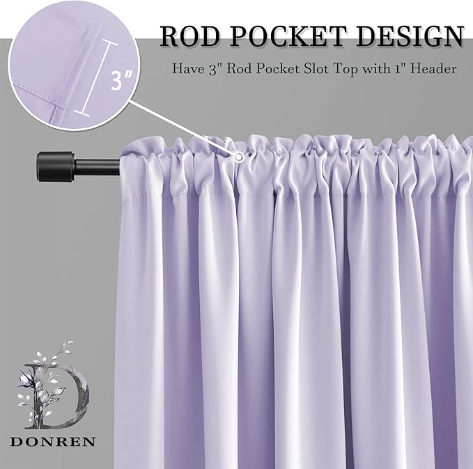 DONREN 84 Inches Long 2 Panels Lavender Purple Curtain Panels for Bedroom - Room Darkening Rod Pocket Thermal Insulated Drapes for Living Room,42 W x 84 L