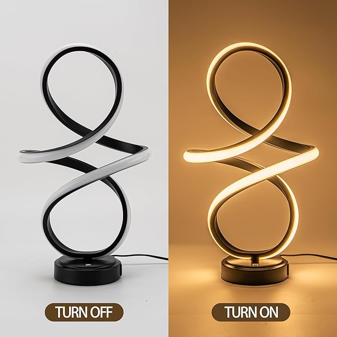 Mayful Modern Spiral Table Lamp, Bedside Lamp with USB C & A Ports, Touch Control Dimmable with 3 Color Temperatures,Unique LED Lamp for Nightstand Bedroom Office Living Room, Black