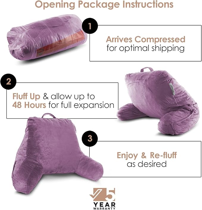 Nestl Reading Pillow for Kids & Teens with Shredded Memory Foam, Backrest Pillows for Reading, Watching, and Gaming, Use on The Couch, Bed, or Floor, Adjustable Support, Washable Cover Lavender Dream