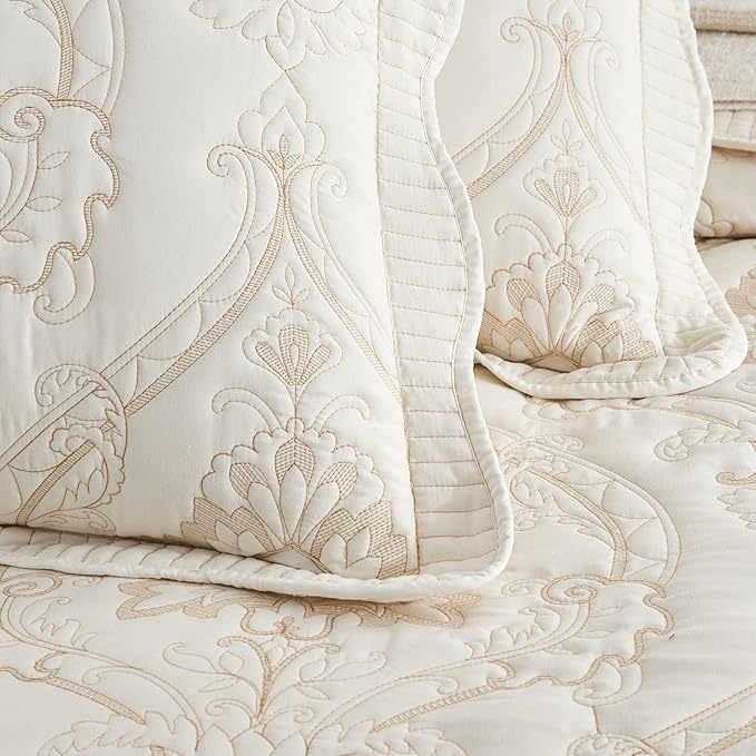 CHIXIN Microfiber King Pillow Shams Set of 2 - Quilted Decorative Pillow Covers - Ivory-Yellow - Size (20" x 36")