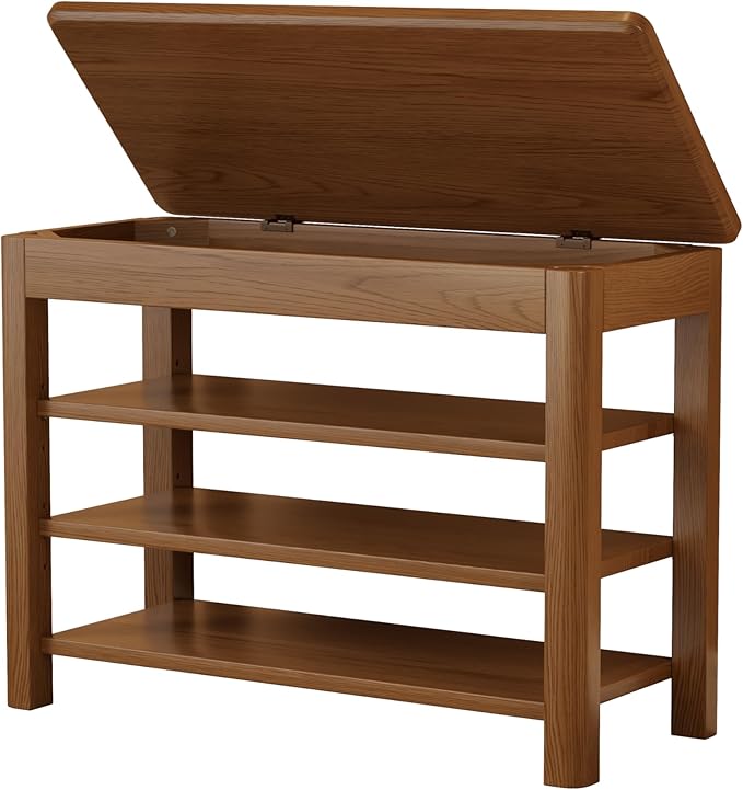 AQIMUELE 3 Tier Shoe Bench with Storage, Wood Shoe Rack for Front Door Entrance, Entryway Shoe Storage Bench.