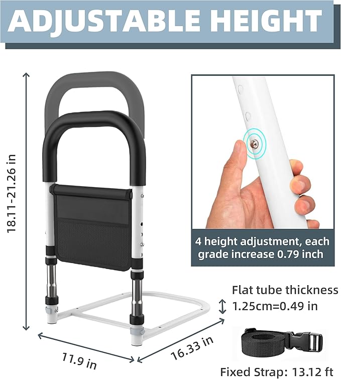 Bed Rails for Elderly Adults Safety, Medical Bed Assist Rail for Seniors, Bedrails for King Twin Full Size Bed, Height Adjustable Bedside Railing Grab Bar Handle with Storage Bag