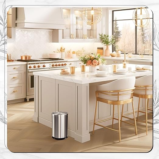 Maxdot 2 Pcs Silver Bathroom Trash Can with Flipping Lid 2.4 Gallon/9 L and Toilet Brush Set, Small Stainless Steel Garbage Trash Can Toilet Cleaner Brush Wastebasket Bin for Bathroom Bedroom Office