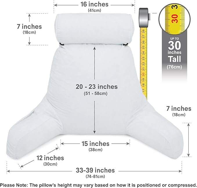 Husband Pillow XXL – Reading Pillow Bed Chair with Arms & Back Support – White - Back Pillow for Beds Sitting Up – Bed Rest Arm Pillow – Comfy Reading Pillow for Adults
