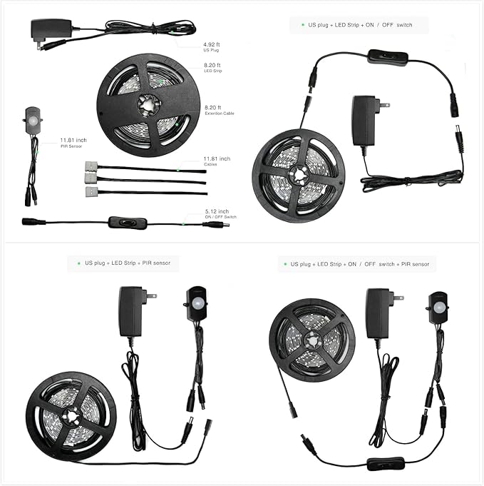 Sensky 19.7ft/6m Motion Activated LED Strip Light Kit with FCC Listed Adapter for Gun Safe, Under Cabinet, Under Bed, Pantry, Kitchen, Stairway, Closet Lighting (White 6000-6500K)
