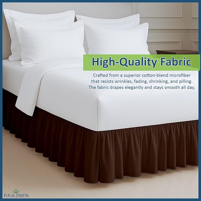 Rajlinen Ruffled Bed Skirt Twin XL, 24 Inch Drop Dust Ruffle with Split Corners, 100% Microfiber Bedskirt with Platform, Three-Sided Coverage Ruffled Gathering Design, Chocolate
