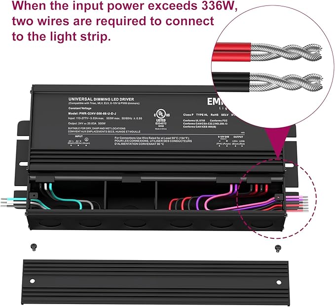 EMITEVER Dimmable Led Driver, 500W AC 110V-277V to DC 24V Transformer, 5-in-1 Dimming: ELV/MLV/TRIAC / 0-10V / 1-10V / 10V PWM/Potentiometer, Waterproof IP67 and UL Listed
