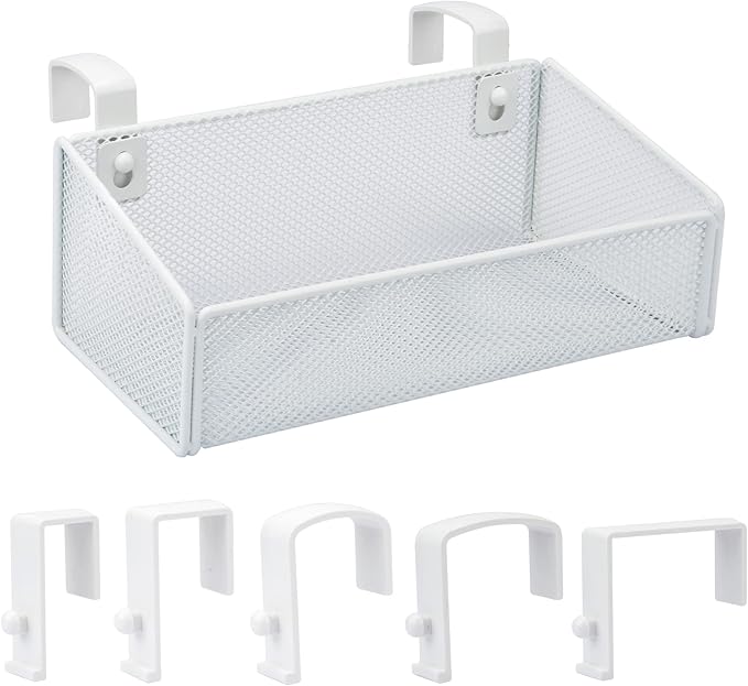 MATIMASU Bedside Caddy Hanging Storage Basket Beside Shelf Metal Organizer for Collage Dorm Bunk Bed,Hospital Bed,Baby Bed - Bedroom Essentials for Magazine,Remote Control,Phone,Drinks (White)
