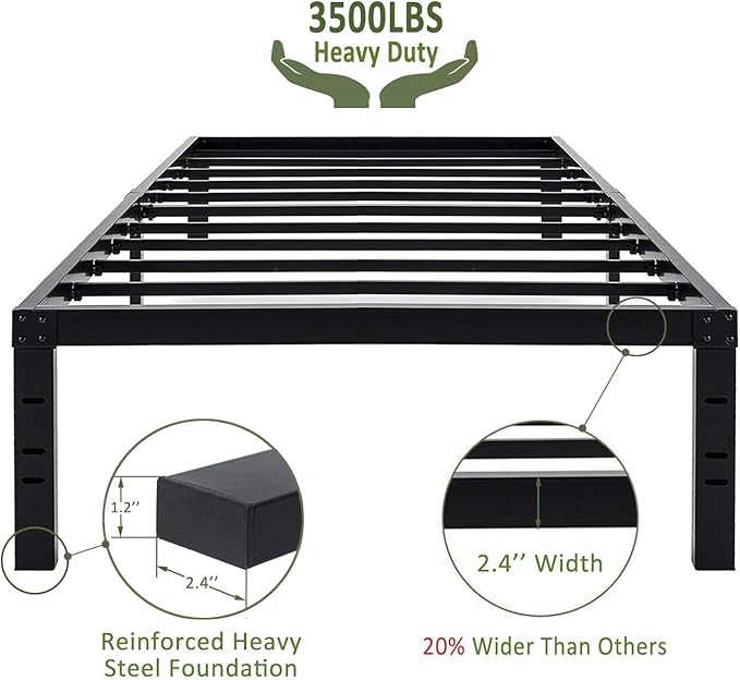 45MinST 18 Inch Maximum Storage Bed Frame/Reinforced Platform /3500lbs Heavy Duty/Easy Assembly/Mattress Foundation/Steel Slat/Noise Free, Twin