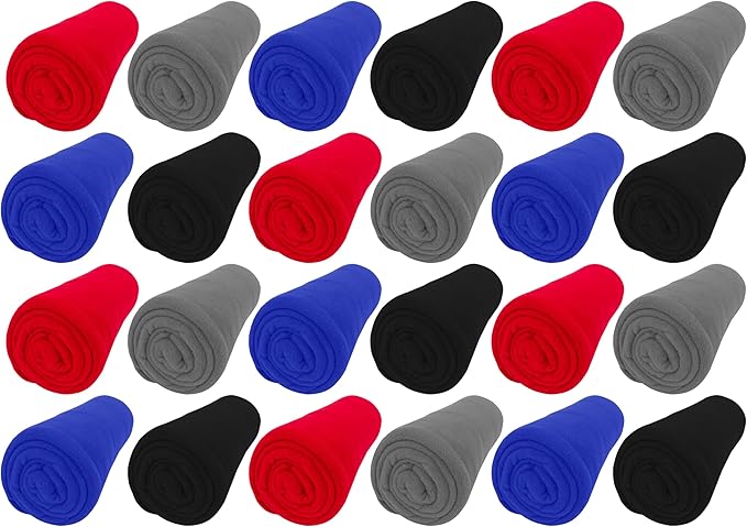 24 Bulk Pack Fleece Throw Blankets, 50x60 Soft for Home, Office, Wedding, Gift, Camping (Assorted)