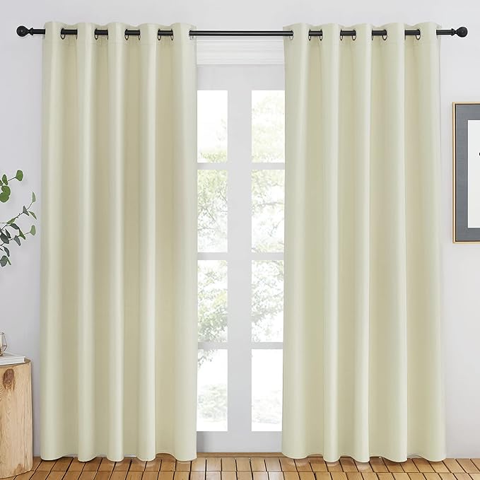 NICETOWN Room Darkening Beige Curtain 84 inch Length - Grommet Solid Thermal Insulated Doorway Drape Blackout Curtain Sound Reducing for Bedroom/Living Room (1 Panel, W66 X L84)