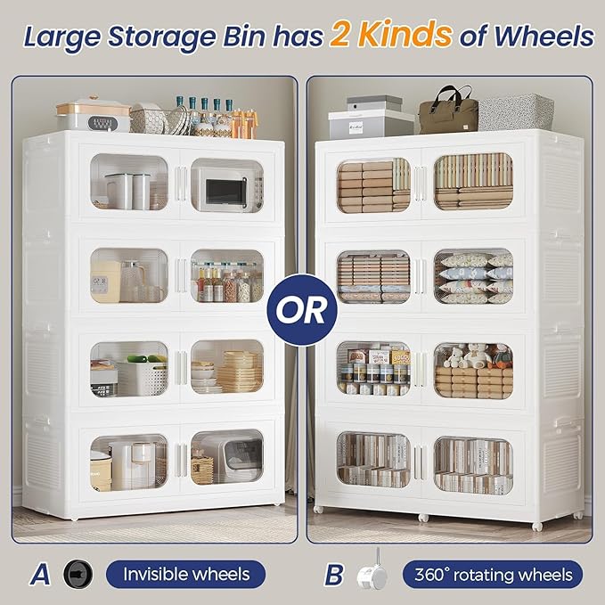 150GAL Extra Large Storage Bins with Lid, 600QT Storage Bins with Wheels, Folding Closet Organizer, Stackable Collapsible Plastic Storage Containers for Home, Office, Kitchen, 3Pack White