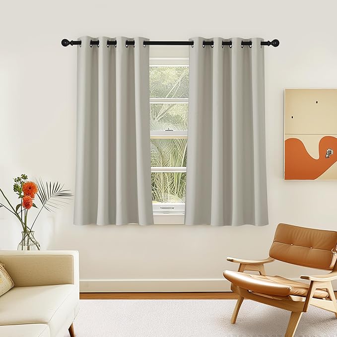 NICETOWN Room Darkening Short Curtain 54 inches Long for Living Room, Grommet Sound Reducing Thermal Insulated Curtains for Bedroom Nursery Window, 46W x 54L, 1 Piece, Natural