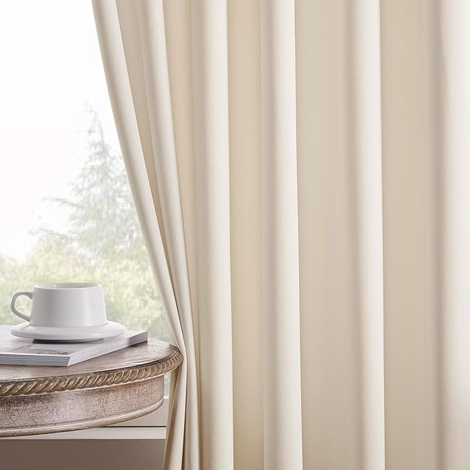 Joydeco Velvet Curtains White Blackout Curtains Thermal Insulated 72 inches Long Window Curtains Super Soft Room Darkening Drapes for Bedroom Living Room Elegant Rod Pocket 2 Panels Cream White