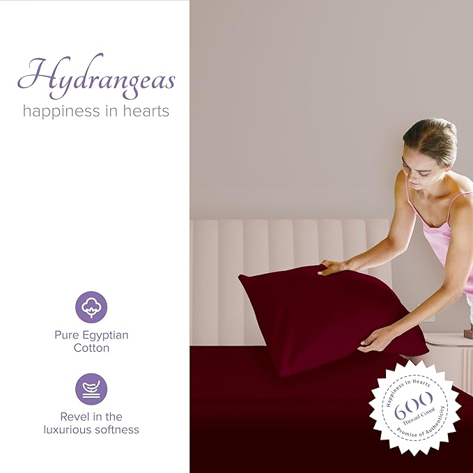 Carressa Linen 100% Egyptian Cotton King Size Pillow Cases Set of 2 - Luxury 600 Thread Count King Pillowcases (Burgundy), Silky Soft, Cooling, Breathable Sateen Weave Hotel Quality Bed Pillow Cover