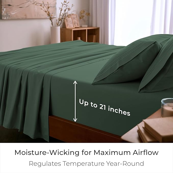 Mellanni Full Sheet Set - 6-Piece Iconic Collection Bedding, (Including 4 Pillowcases), 21-Inch Extra Deep Pocket, Easy Care, Ultra Soft, Cooling Sheets, Brushed Microfiber - Emerald Green