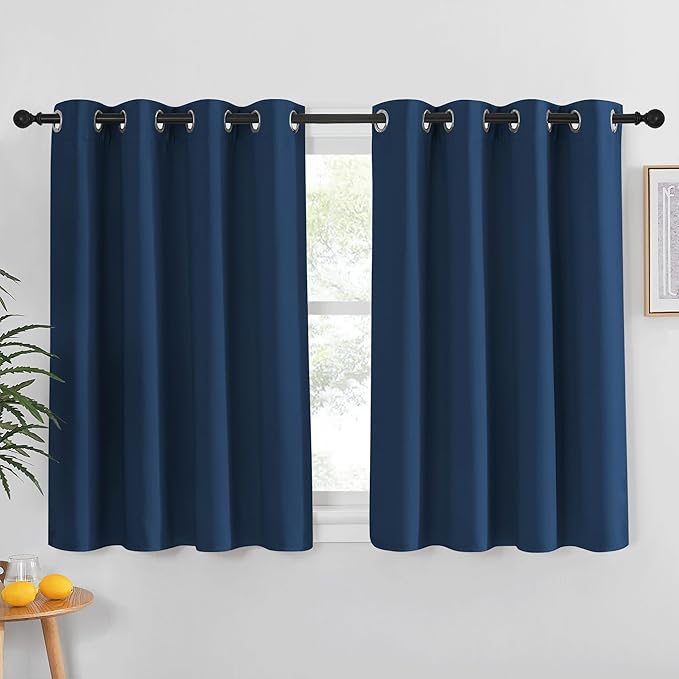 NICETOWN Kitchen Short Blackout Curtain and Drape - Thermal Insulated Solid Grommet Blackout Panel for Patio Bedroom Living Room (Single Panel, 52 inches by 45 inches, Moroccan Blue)