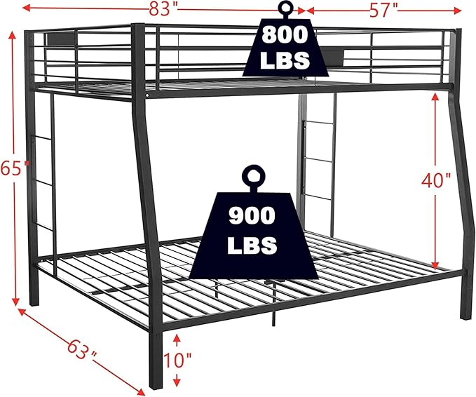 Upgraded Version Thicken Metal Heavy-Duty Full XL Over Queen Bunk Bed, Best Modern Style Stronger Full Over Queen Size Bunk Bed Frame with Ladder for Adults, Easy Assembly (Full XL Over Queen-A)