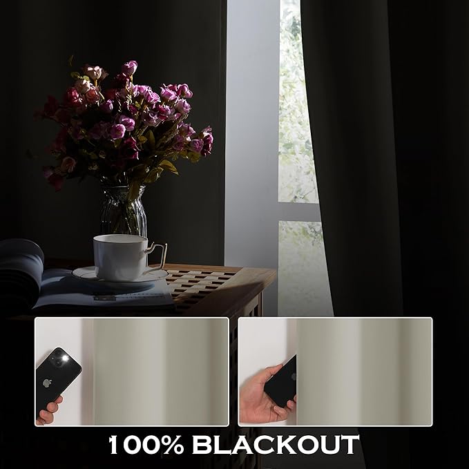 KGORGE Anti Dust Soundproof 100% Blackout Curtains 4 Layers Heavy Duty Energy Efficiency Window Curtains for Living Room Baby Bedroom Home Office Studio, Wide 52 x Long 95 inches, Nature, 2 Panels