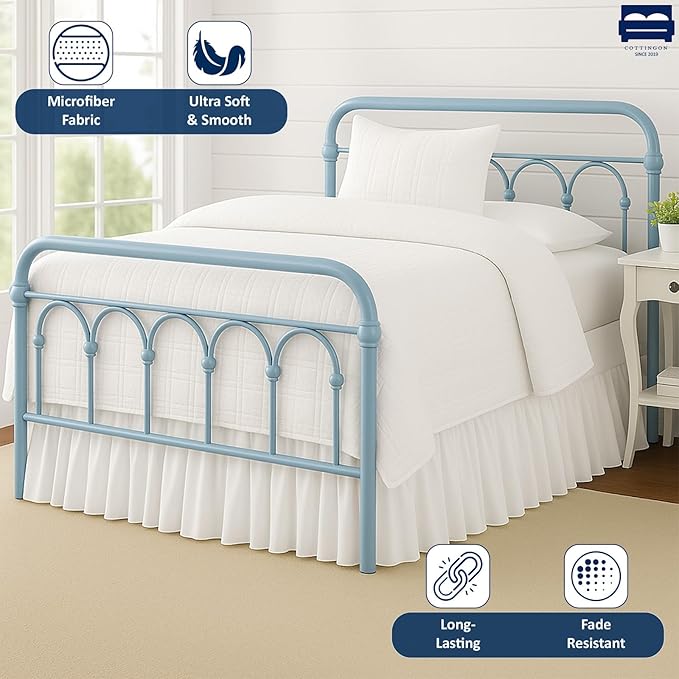 Ruffled Bed Skirt with Split Corners-Dust Ruffle - 24" Drop 100% Microfiber Soft,Sheen & Luxurious Look - Bed Skirts (White -Queen)