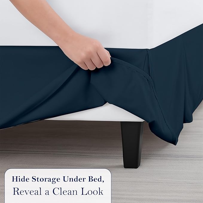 Twin Bed Skirt, Luxury 12 Inch Drop Navy Blue Pleated Bed Skirt, Double Brushed Microfiber, Box Pleat Design, Wrinkle & Fade Resistant, Easy Fit Tailored Bedskirt for Twin Size Beds