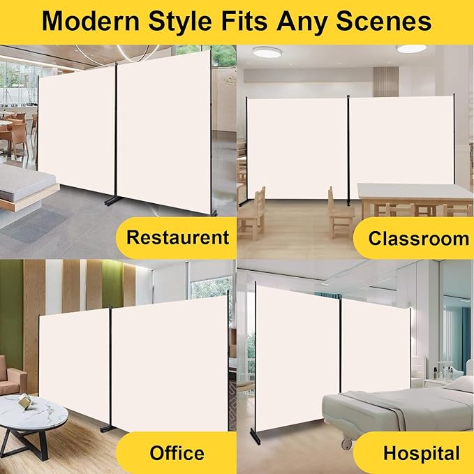Room Divider Folding Privacy Screens with Wheels, 6FT Tall Divider for Room Separation, Movable Room Partitons and Dividers, Indoor Room Dividers Panel with Fabric (Beige, 2 Panel-142‘’-Round Pad)