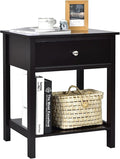 Giantex Nightstand, Wood End Table with Drawer and Open Shelf, Night Stand for Small Spaces, 2-Tier Bedside Table for Living Room Bedroom Dorm, Easy Assembly, Black