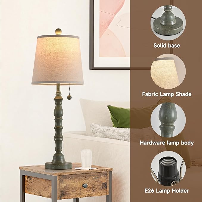 Terpsichore Lamps for Living Room Modern Farmhouse Table Lamp Bedside Reading Lamps Set of 2 Night Stands Bedroom Night Lamp,with Fabric Lamp Shade (Turquoise, High 26.25 Inch)