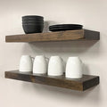URBANDI, Rustic Floating Shelves, Set of 2, Hidden Bracket, Solid Wood, Heavy Duty, Wall Mounted Shelves, (Dark Brown, 48Wx10D)