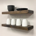 URBANDI, Rustic Floating Shelves, Set of 2, Hidden Bracket, Solid Wood, Heavy Duty, Wall Mounted Shelves, (Dark Brown, 36Wx12D)