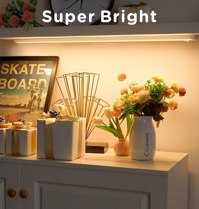 36 Inch Under Cabinet Lighting Plug in, 20W 120V 3 Color 3000K/4000K/5000K, 3 Brightness, Super Bright, Ultra Thin Under Counter Lights for Kitchen, Linkable LED Cabinet Light, White