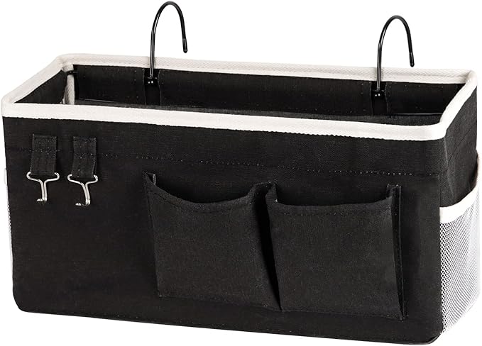 Ozzptuu Bedside Storage Caddy/Bedside Hanging Storage Bag for Headboards Bunk Beds Dorm Rooms Book Phone Magazine Holder (Black)