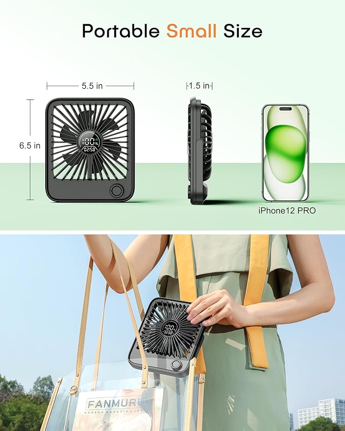 FadFun Small Desk Fan Personal Fans，100Speed Adjustable Quiet Small Portable Fan,Intelligent display of remaining hours for Office Bedroom Home Desk Black