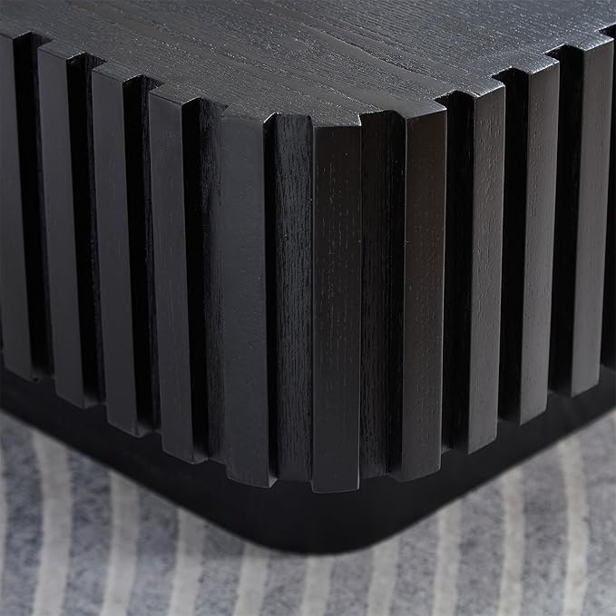 LKTART Square Coffee Table for Living Room, Accent Fluted Coffee Table with Storage, Modern Solid Wood Veneered Large Center Tea Table for Small Space Apartment (35.4''D×16''H-Black)