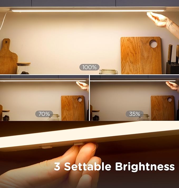16 Inch Under Cabinet Lighting Plug in, 9W 120V 3 Color 3000K/4000K/5000K, 3 Brightness, Super Bright, Ultra Thin Under Counter Lights for Kitchen, Linkable LED Cabinet Light, White