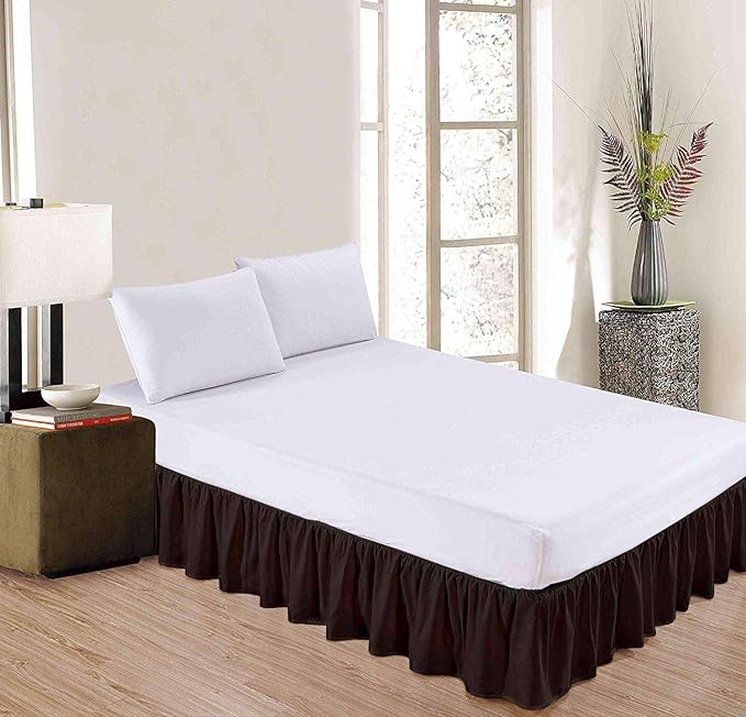 Chocolate Solid Ruffled Bed Skirt Queen-26 Inch Drop Split Corner, Microfiber Bedskirt with Platform Three Sided Coverage