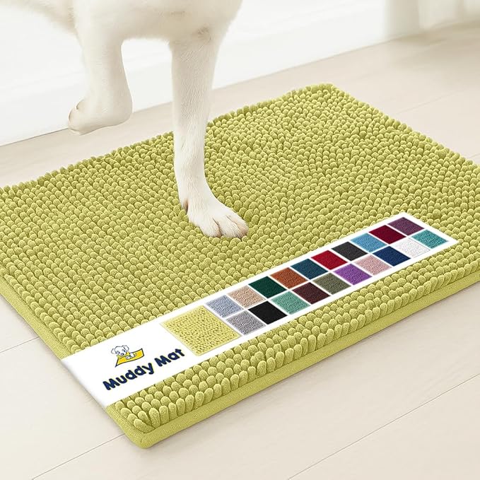 Muddy Mat® AS-SEEN-ON-TV Highly Absorbent Microfiber Door Mat and Pet Rug, Non Slip Thick Washable Area and Bath Mat Soft Chenille for Kitchen Bathroom Bedroom Indoor and Outdoor - Yellow 48" x 60"