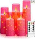 Flameless LED Candles with Timer 5 Pc Flickering Flameless Candles for Romantic Ambiance and Home Decoration Stable Acrylic Shell,with Embedded Star String，Battery Operated Candles(Pink)