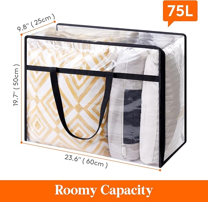 Lifewit 6 Pack Clear Clothes Storage Bags, 75L Large Plastic Blanket Storage, Vinyl Foldable Moving Bags with Zipper, Closet Organizers Containers for Comforter, Bedding, Duvet, Pillow