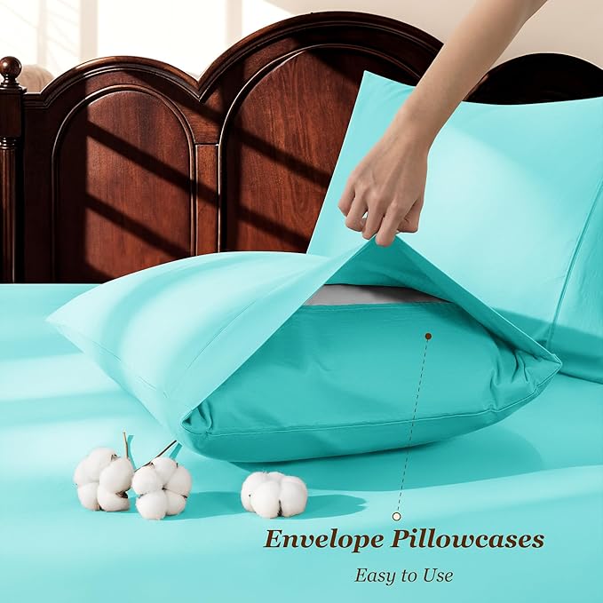 LBRO2M 1000 Thread Count 100% Cotton Sheets Set,Queen Size Bed Sheet 4 Piece Sets,Long Staple,16 Inches Deep Pocket,All Season,Bedding Super Soft Comforterble Breathable,Sateen(Lake Green)