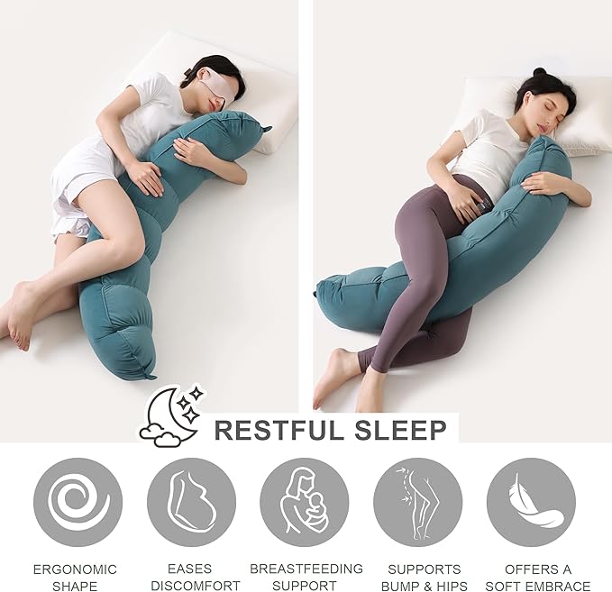 Peallow(Pat. Pend) – Long Round Body Pillow for Adults, Bolster Pillow for Sleeping, Soft and Supportive Pillow for Sleeping & Lumbar Support (Slate Blue,47")