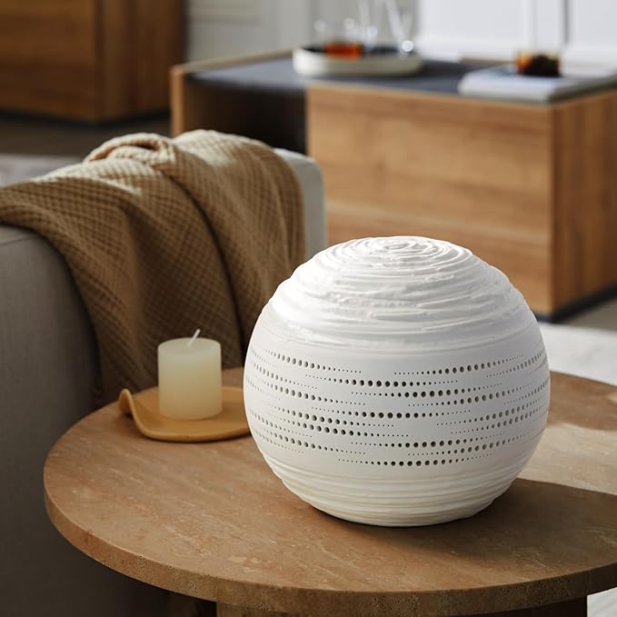 RONDURE 8.7" Modern Ceramic Table Lamp, Modern Bedside Lamps for Bedroom, Living Room and Nightstand, White Translucent Ceramic Shade, Warm Ambient Lighting, Corded