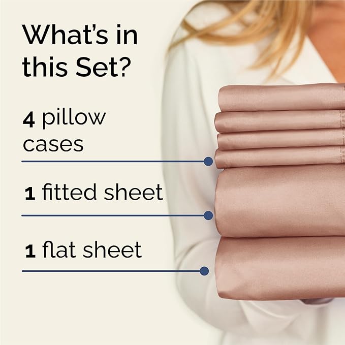 King 6 Piece Sheet Set - Cooling, Comfy & Breathable - Hotel Luxury Bedding, Includes Fitted Sheet for Women, Men, Kids and Teens - 1 Flat, 1 Fitted Sheet, 4 Pillowcases with Deep Pockets - Mauve