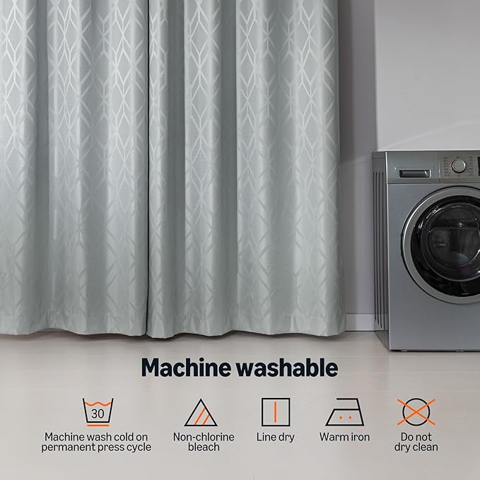 Amazon Basics Jacquard 2-Piece 100% Blackout Curtains, Living Room and Bedroom Drapes, Thermal Insulated Window Treatment, 52"x95", Light Grey